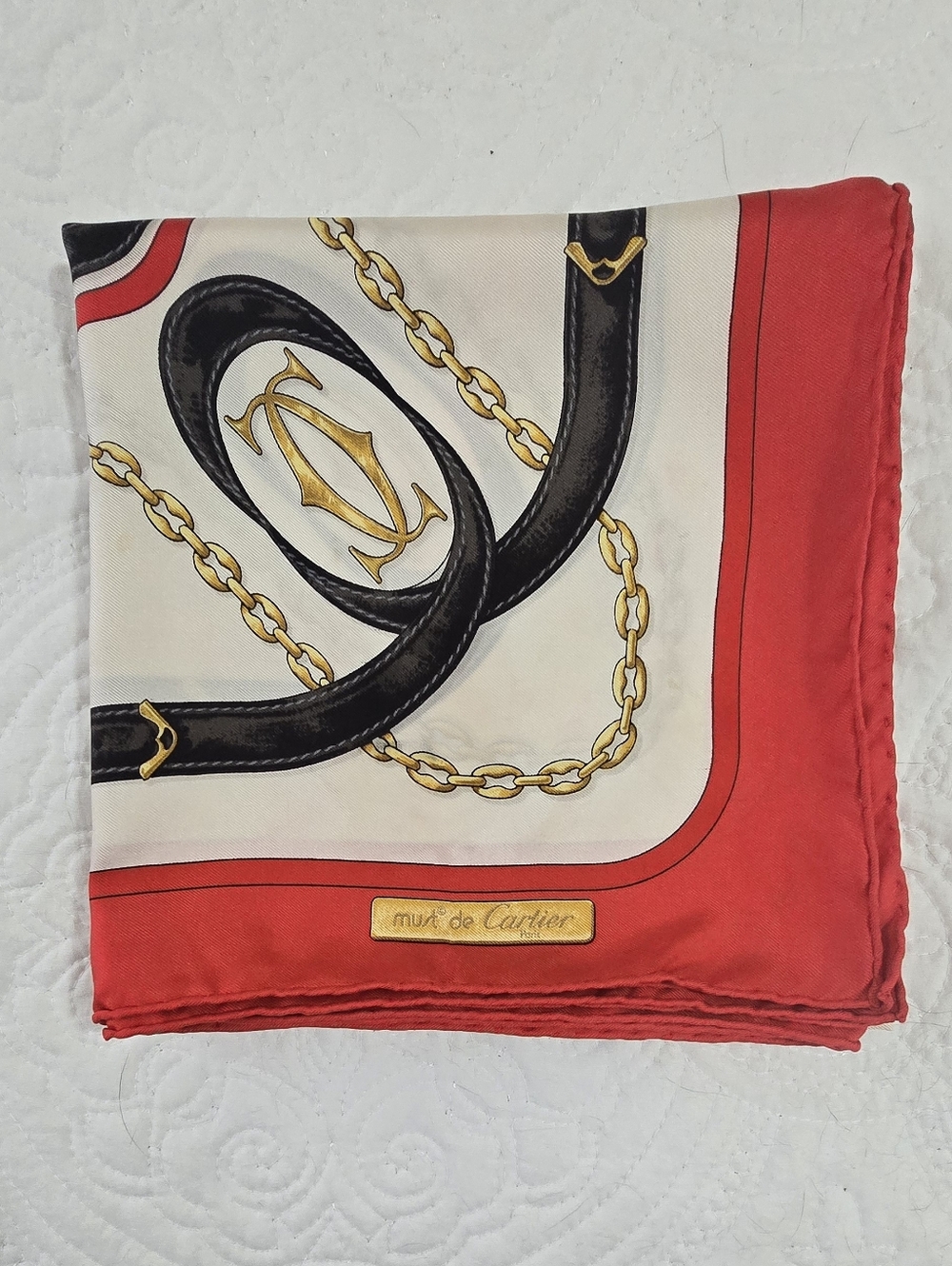 Must de Cartier 100% Silk Vintage Scarf 34" Square - Picture 6 of 8